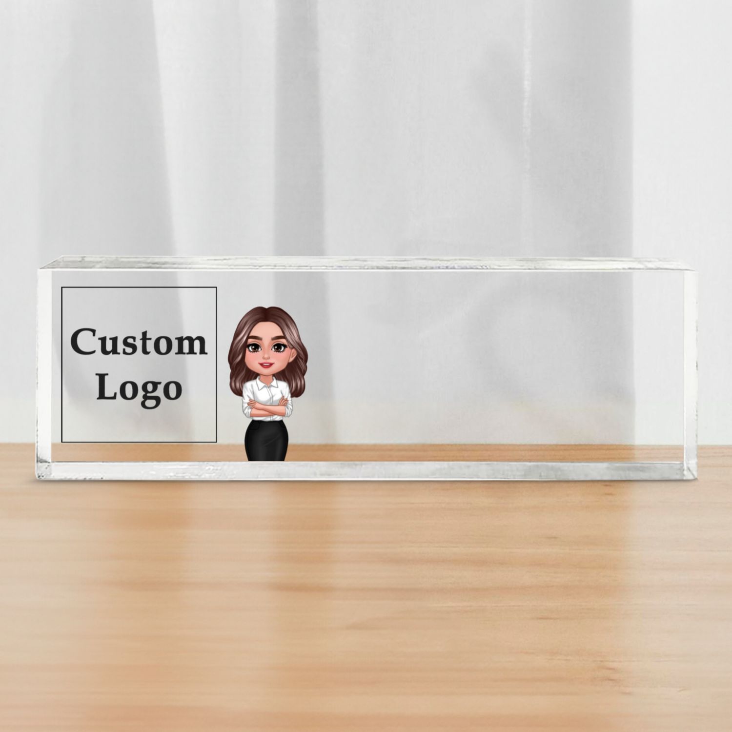 Office Woman Man Upload Your Logo Personalized Acrylic Desk Name Plate, Office Decor, Gift For Colleagues, Boss