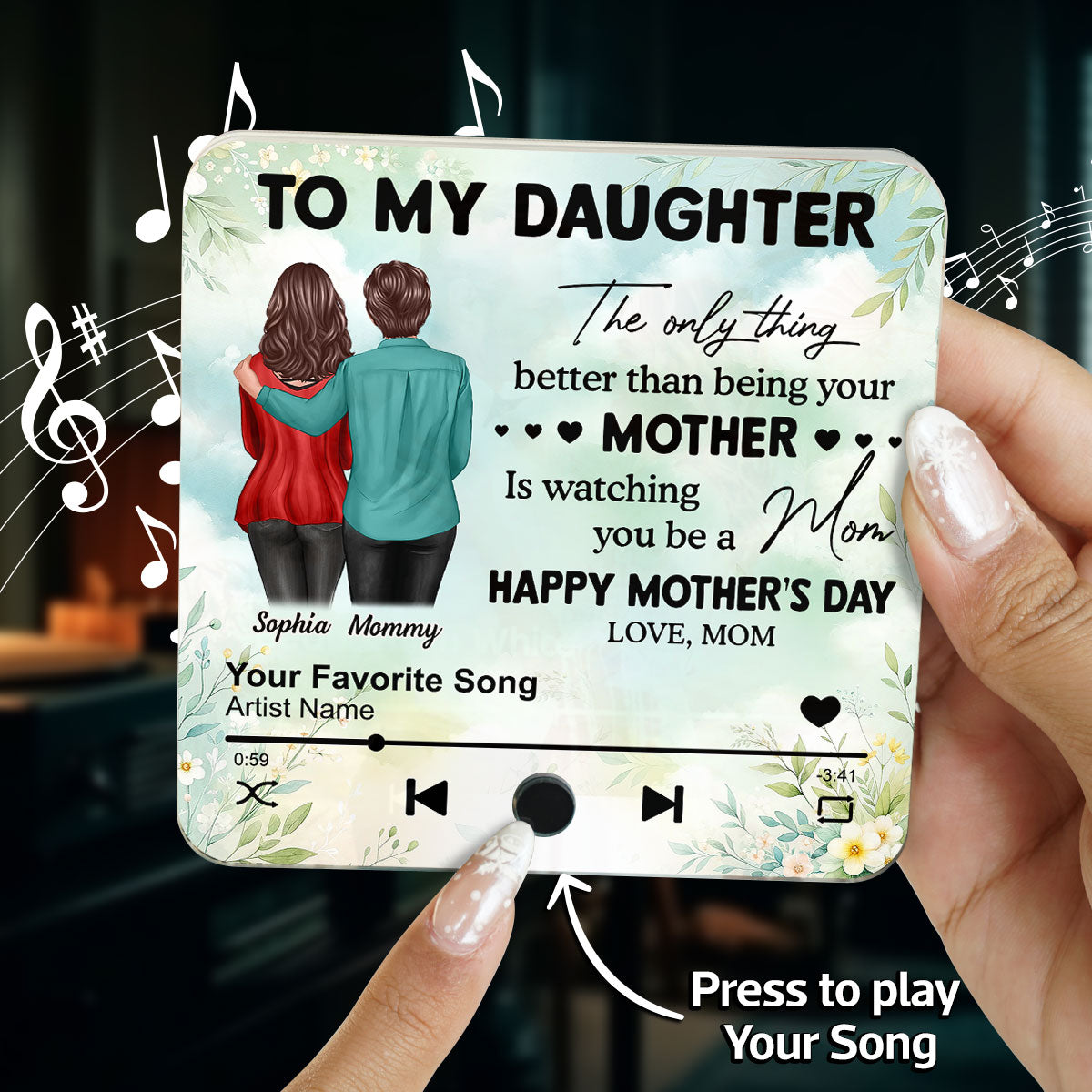 To My Daughter From Mom Personalized Music Fridge Magnet, Heartfelt 2025 Gift For Daughter