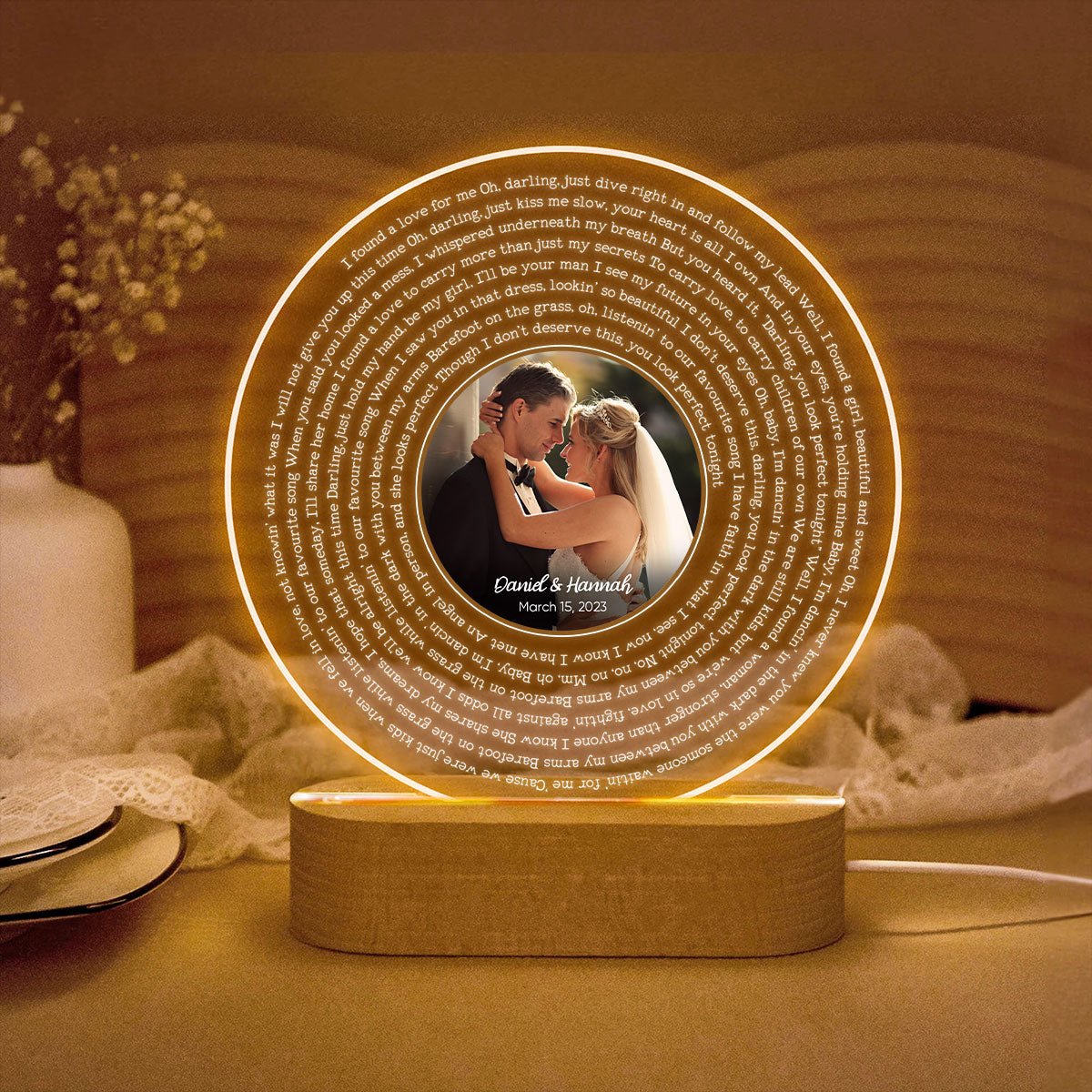 Personalized Vinyl Record Song with Lyrics Personalized Acrylic Circle LED Night Light, Personalized Gift for Her for Him, Wedding Song Gift