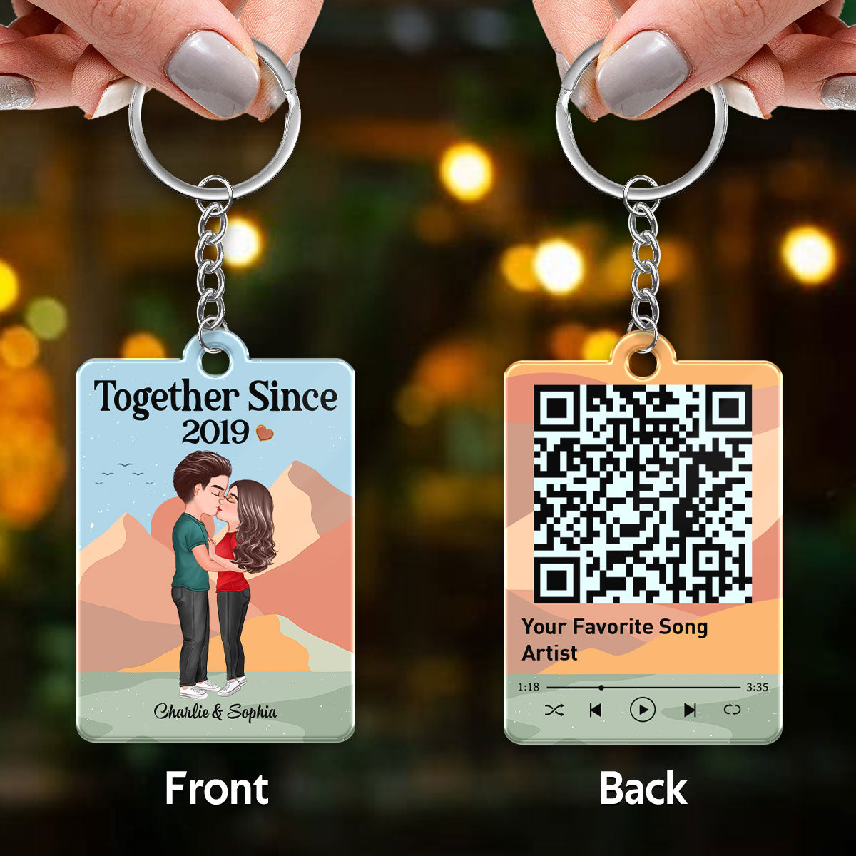 Doll Couple Kissing Abstract Boho Favorite Song QR Code Personalized Acrylic Keychain