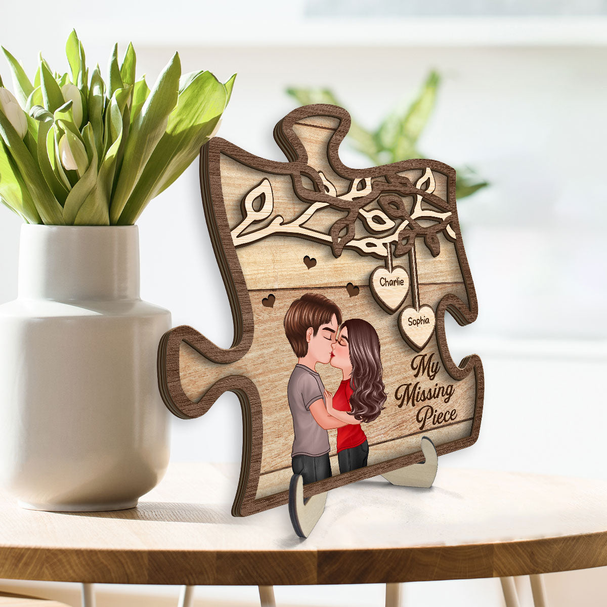 Couple Kissing Under Tree My Missing Piece Personalized 2-Layer Wooden Plaque