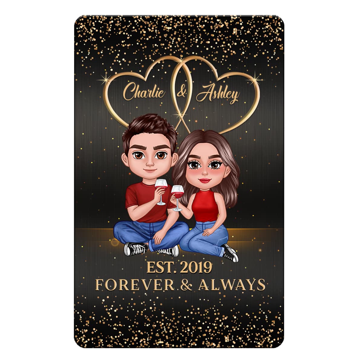 Doll Couple Sitting Galaxy Personalized Metal Wallet Card