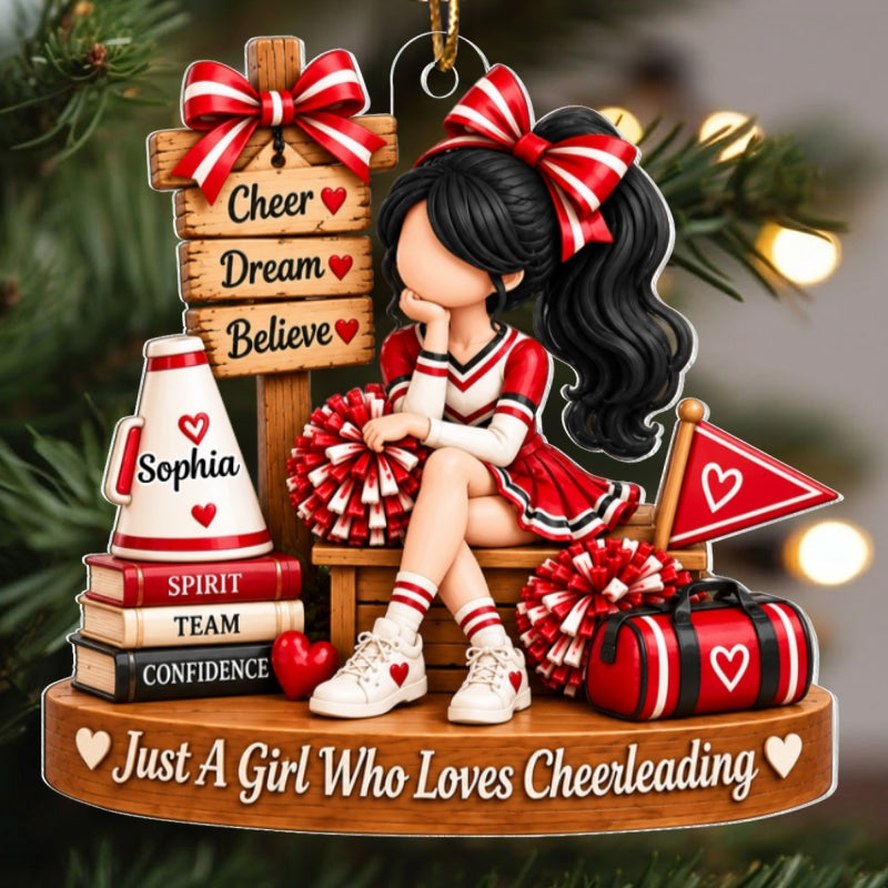 Just a Girl Who Loves Cheerleading - Personalized Acrylic Ornament - Christmas Gift for Daughter, Granddaughter