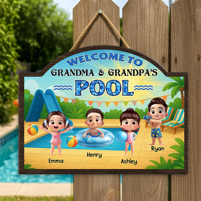 Welcome to Grandma Grandpa's Pool Personalized Wood Sign, Summer Grandkids Welcome Sign