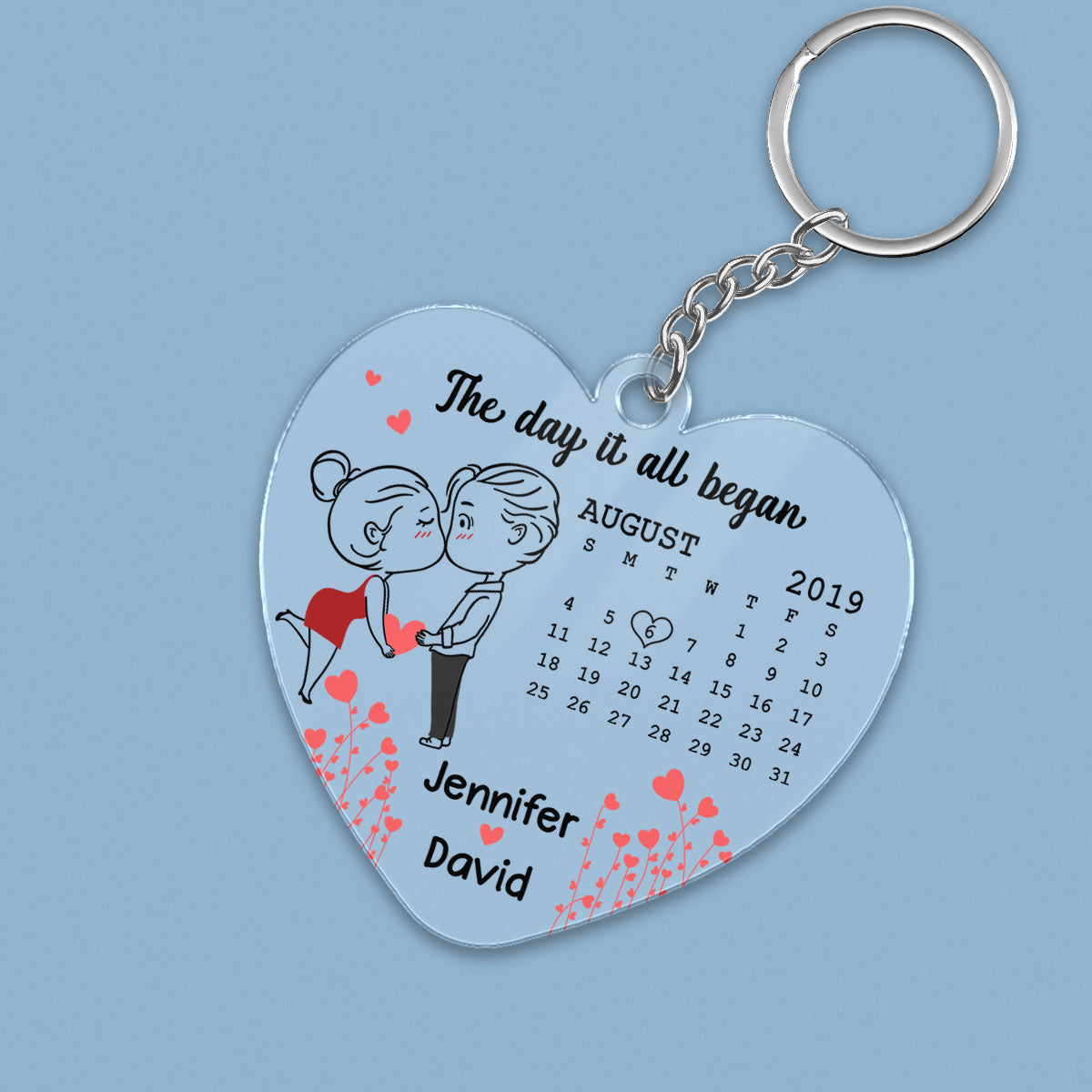 Kissing Chibi Outline Couple Calendar Personalized Acrylic Key Chain - Gift For Him Gift For Her