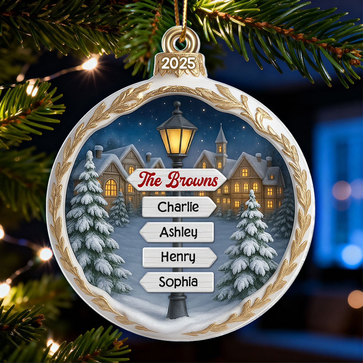 Custom Name Family Sign Post - Personalzied Acrylic Ornament - Christmas Gift for Family