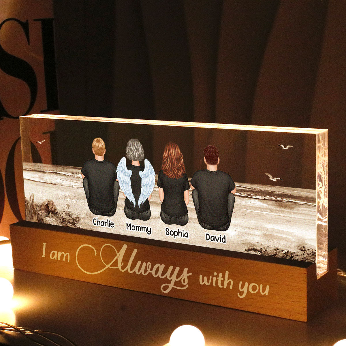 Always With You Sky Family Members, Memorial Personalized Acrylic Block LED Night Light, Sympathy Gift