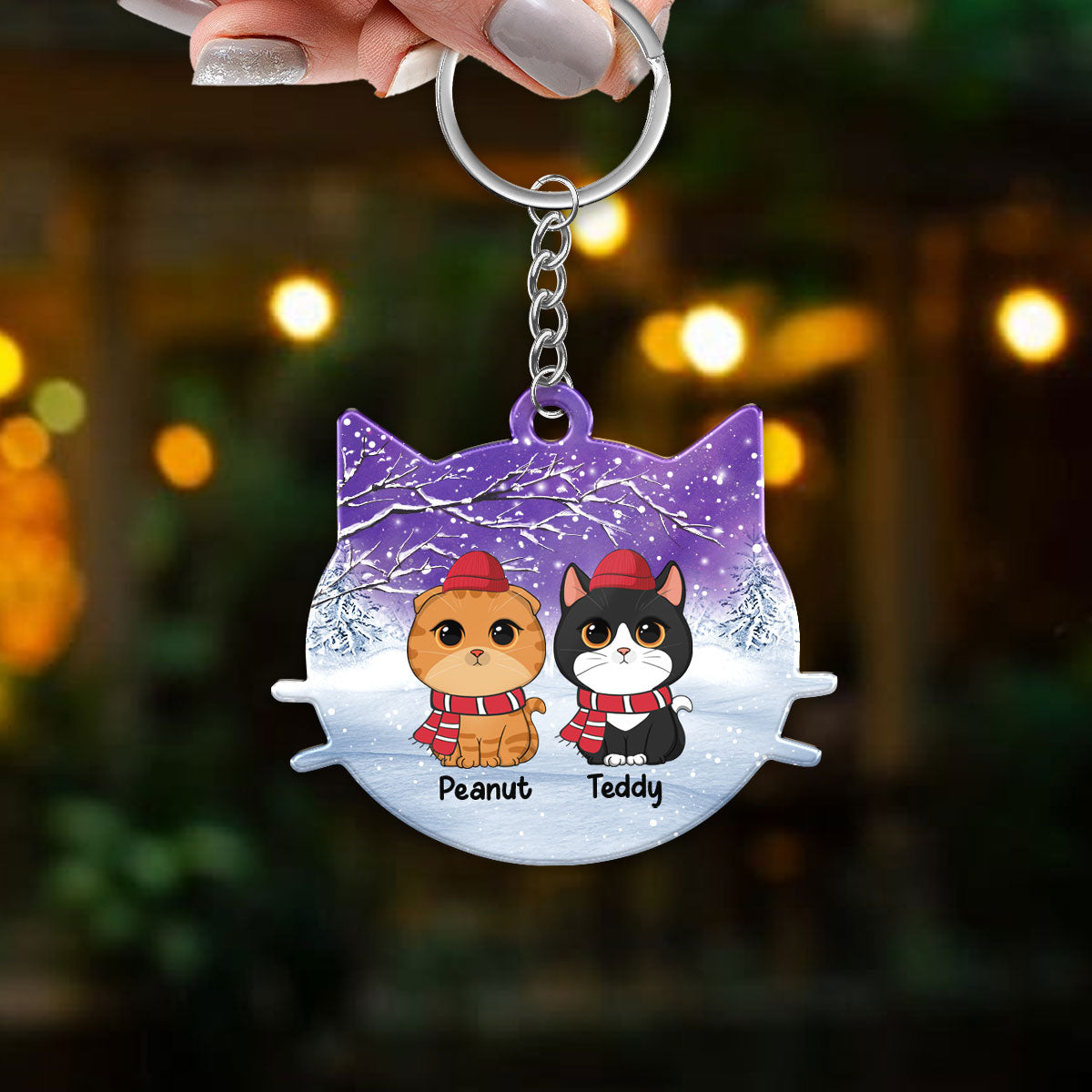 Cute Cats In Winter Snow Personalized Acrylic Keychain