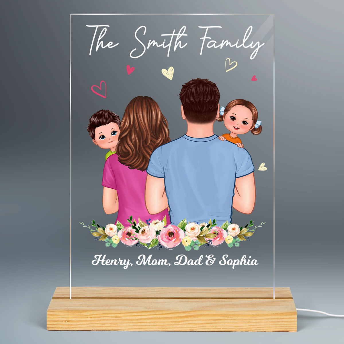 Family Dad Mom Carrying On Kids Personalized Acrylic LED Night Light