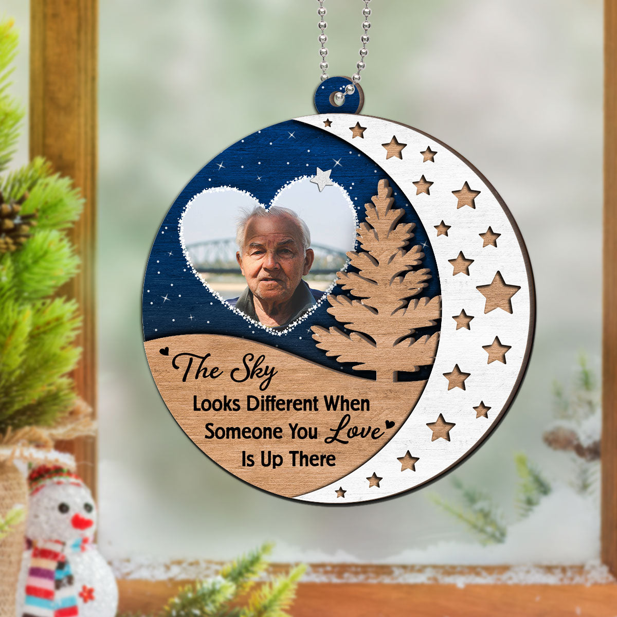 The Sky Looks Different Someone You Love Up There Memorial Christmas Personalized 2-Layer Wooden Ornament