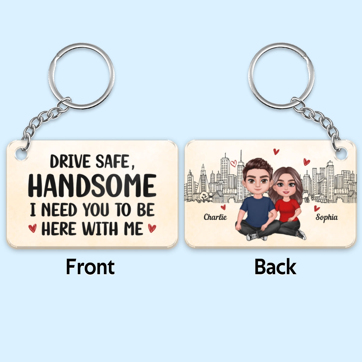 Couple Sitting Embracing Outline Background Personalized Acrylic Keychain