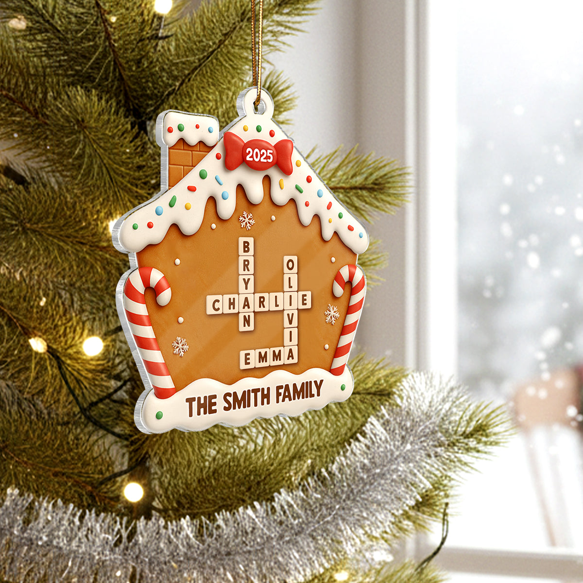 Family Name Crossword Cake House - Personalized Acrylic Ornament - Special Christmas Gift For Family