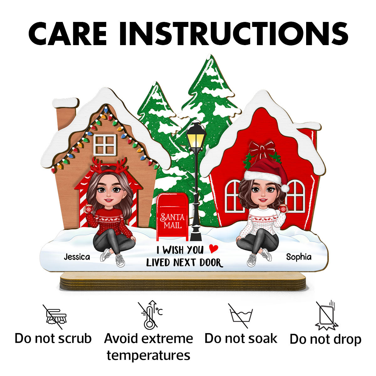 Wish You Lived Next Door Personalized 2-Layer Wooden Standing Plaque, Christmas Tiered Tray Decor