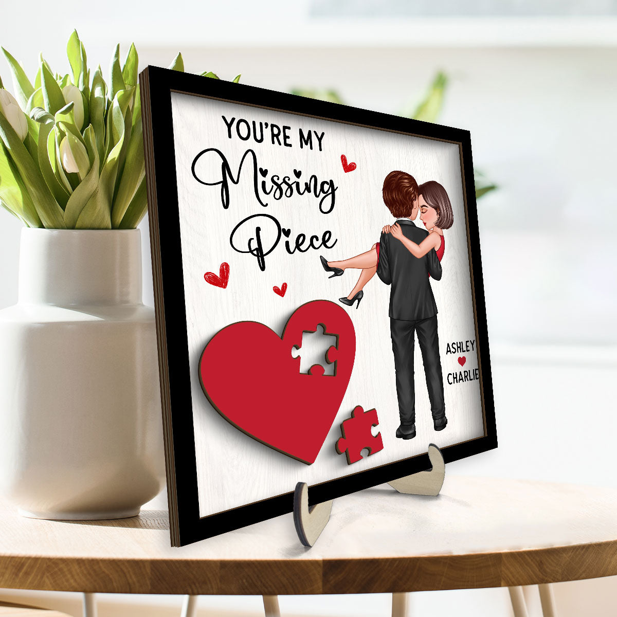 Couple Holding Red Heart Valentine‘s Day Gift For Her Gift For Him Personalized 2-Layer Wooden Plaque, Valentine‘s Day Gift For Him, For Her