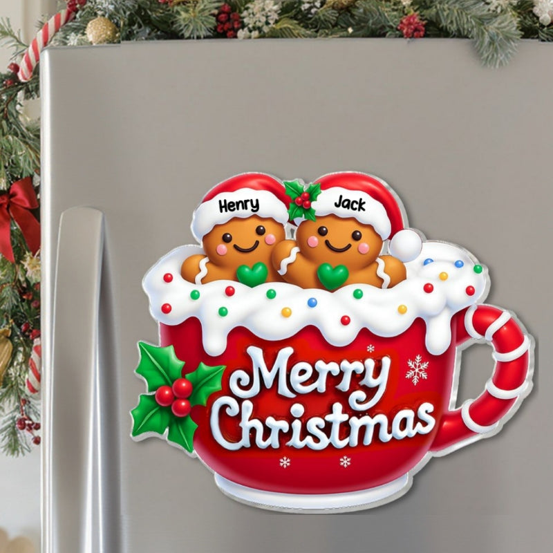 Merry Christmas Gingerbread Family Personalized Acrylic Fridge Magnet