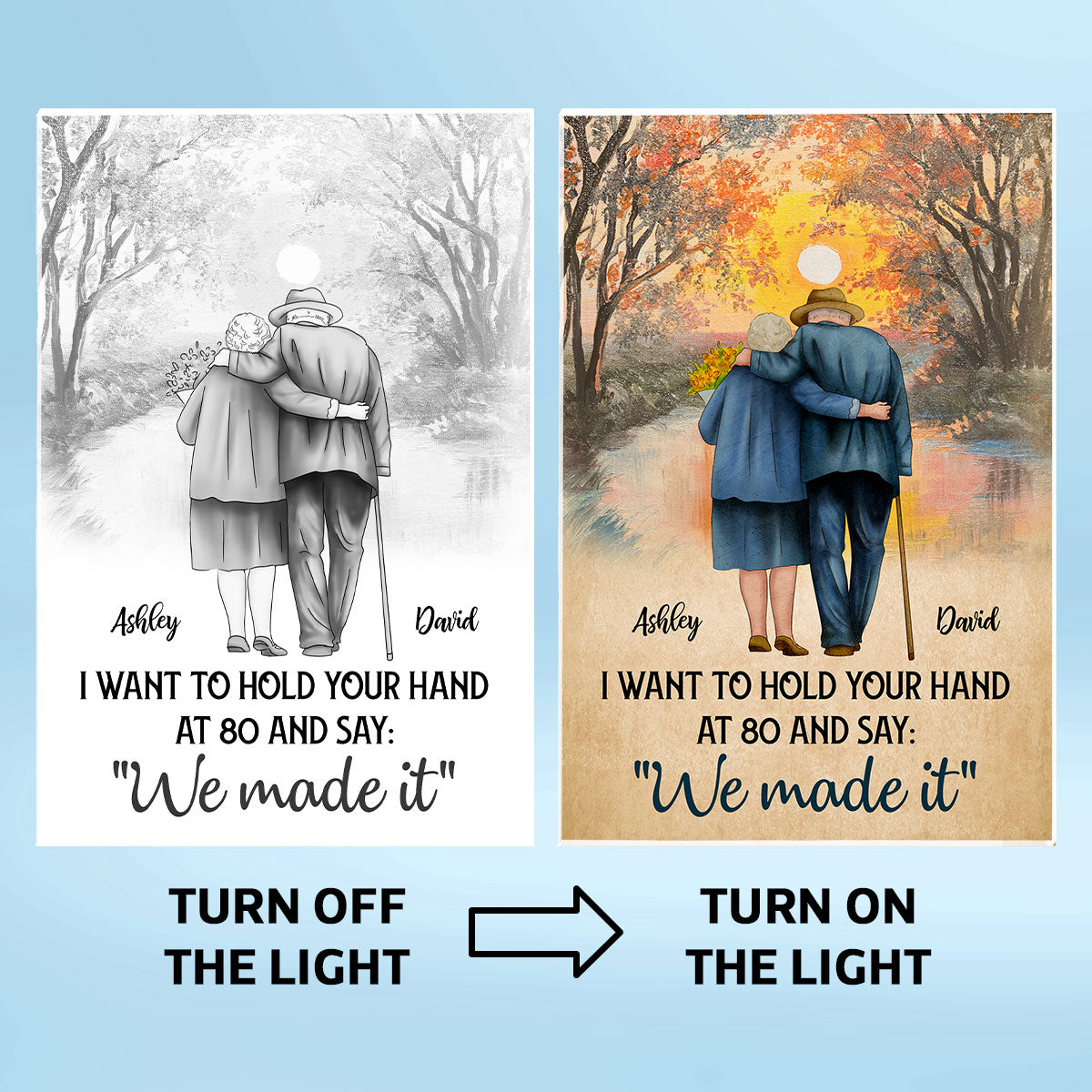 Couple Hold Hands Back View Personalized Luminous Frame Light Box