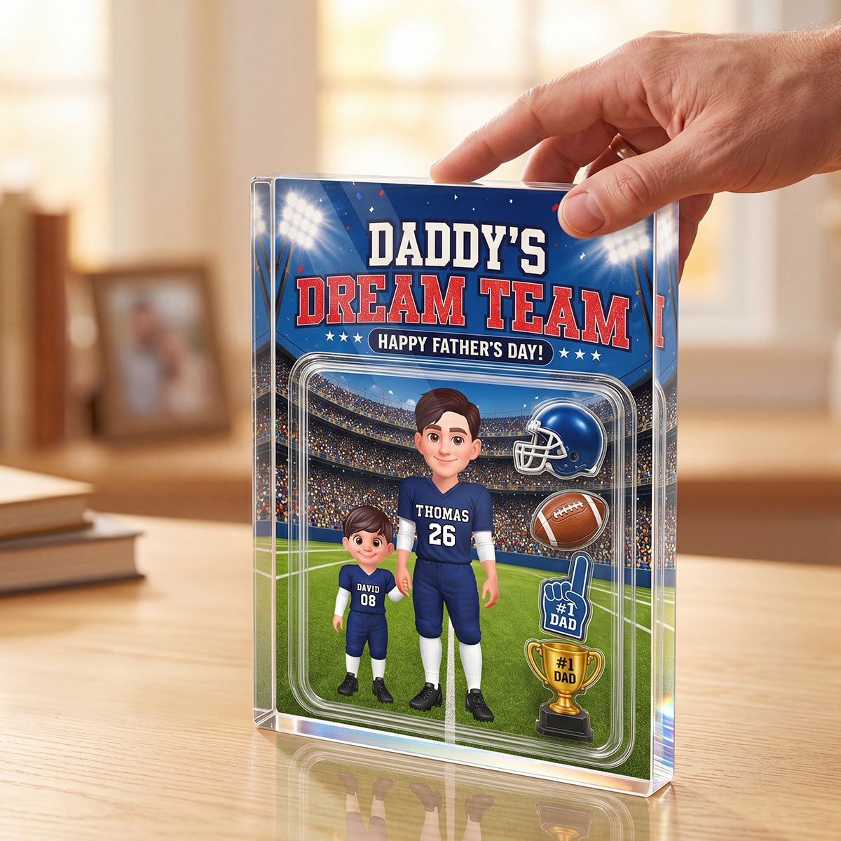 American Football Dad Daddy's Dream Team - Personalized Acrylic Block Plaque - Father's Day Gift For Football Dad, Husband