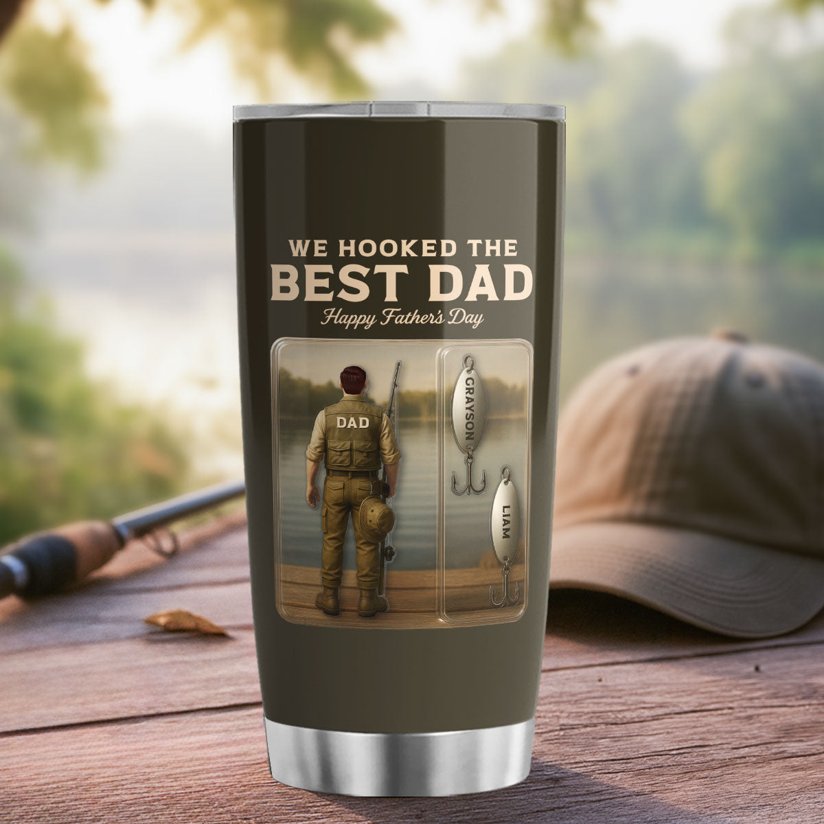 We Hooked The Best Dad Grandpa Fishing With Kids' Names Custom Figure Personalized Tumbler, Perfect Father's Day Gift For Fishing Dad, For Husband, For Grandpa