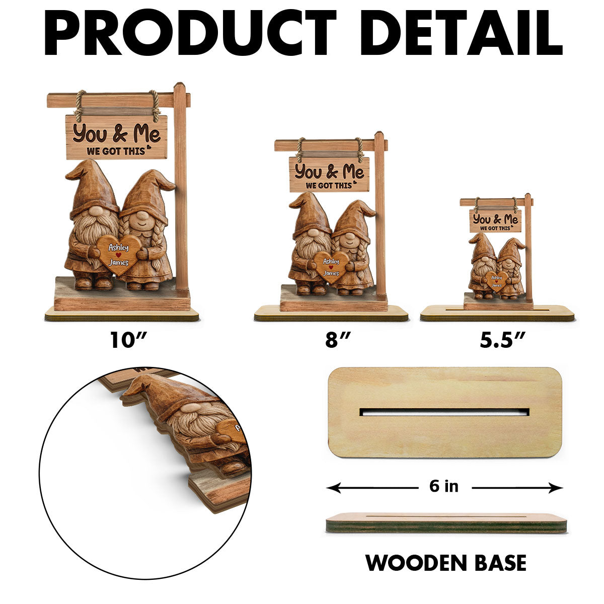 3D Effect Gnome Couple Standing - Personalized 2-Layered Wooden Plaque - Perfect Valentine's Day Gift For Him, Gift For Her