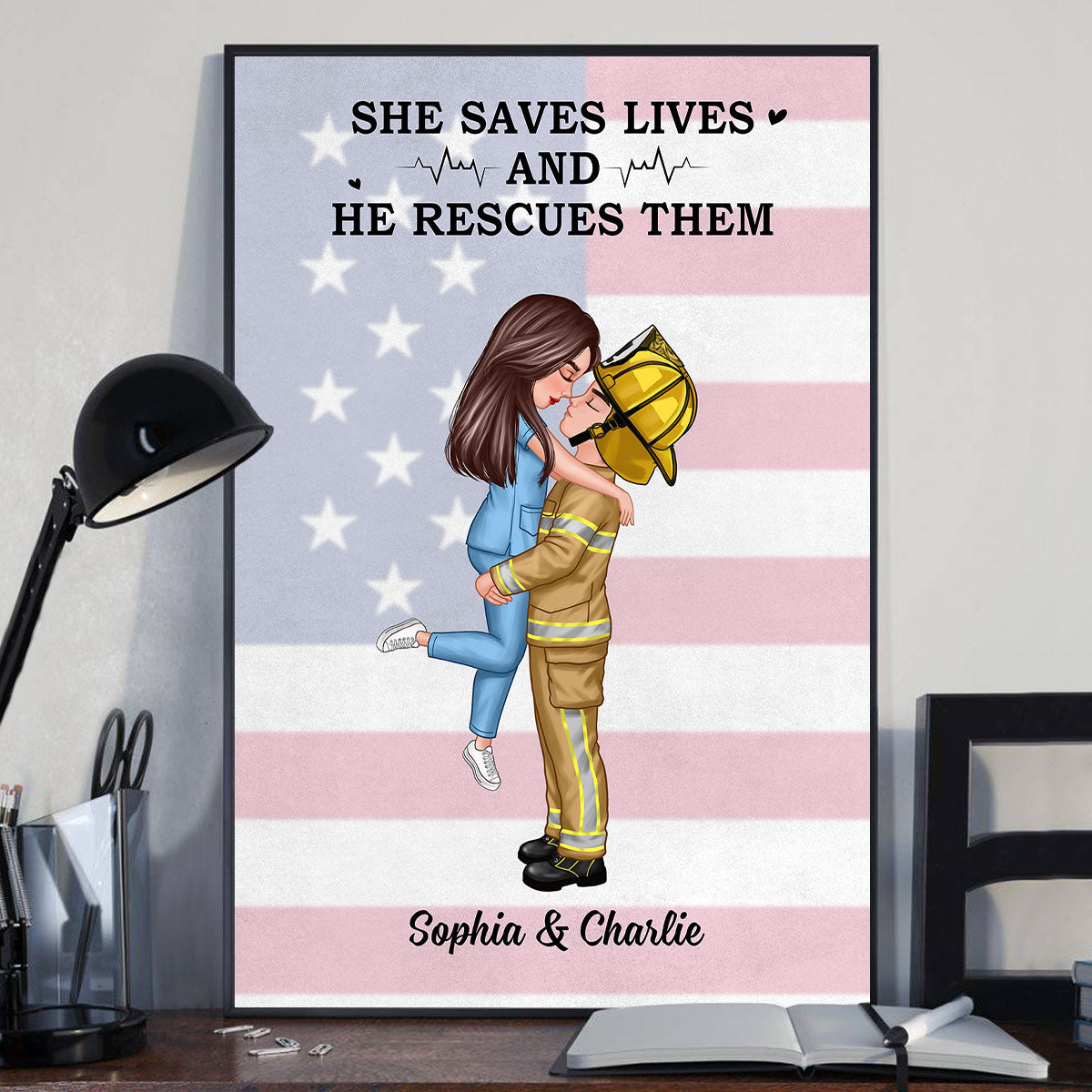 Nation Flag Couple Gifts by Occupation Gift For Her Gift For Him Personalized Vertical Poster
