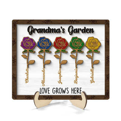 Grandma‘s Gardern Roses Personalized 2-layer Wooden Plaque