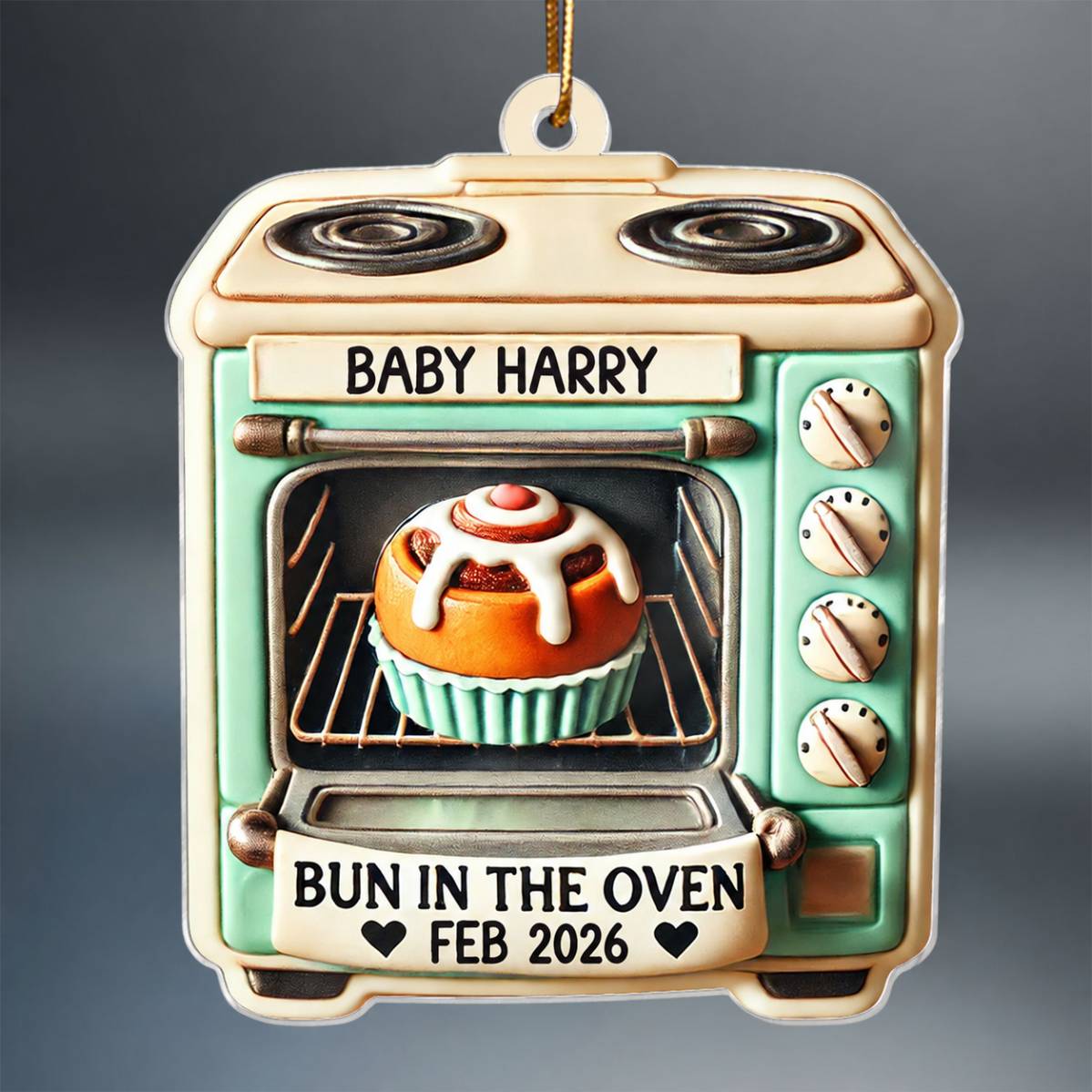 Vintage Bun In The Oven Pregnancy Announcement Keepsake Christmas Gingerbread 3D Effect Personalized Acrylic Ornament