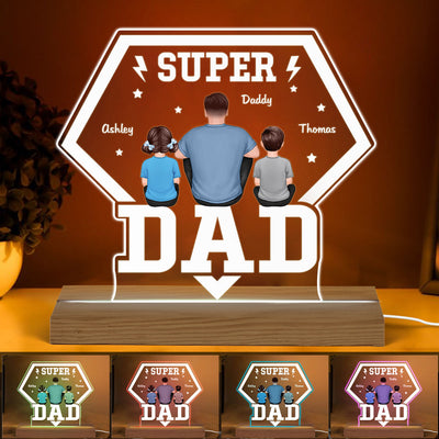 Super Dad And Kids Back View Personalized Custom Shape Acrylic LED Night Light
