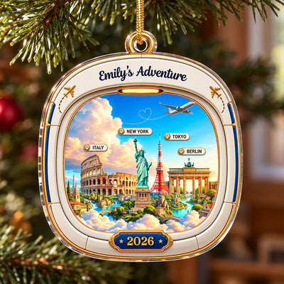 Travel Destination Landmarks Landscape From Airplane Window 2D Flat Printed - Personalized Acrylic Ornament - Traveling Destination Keepsake, Christmas Gift For Traveling Lovers