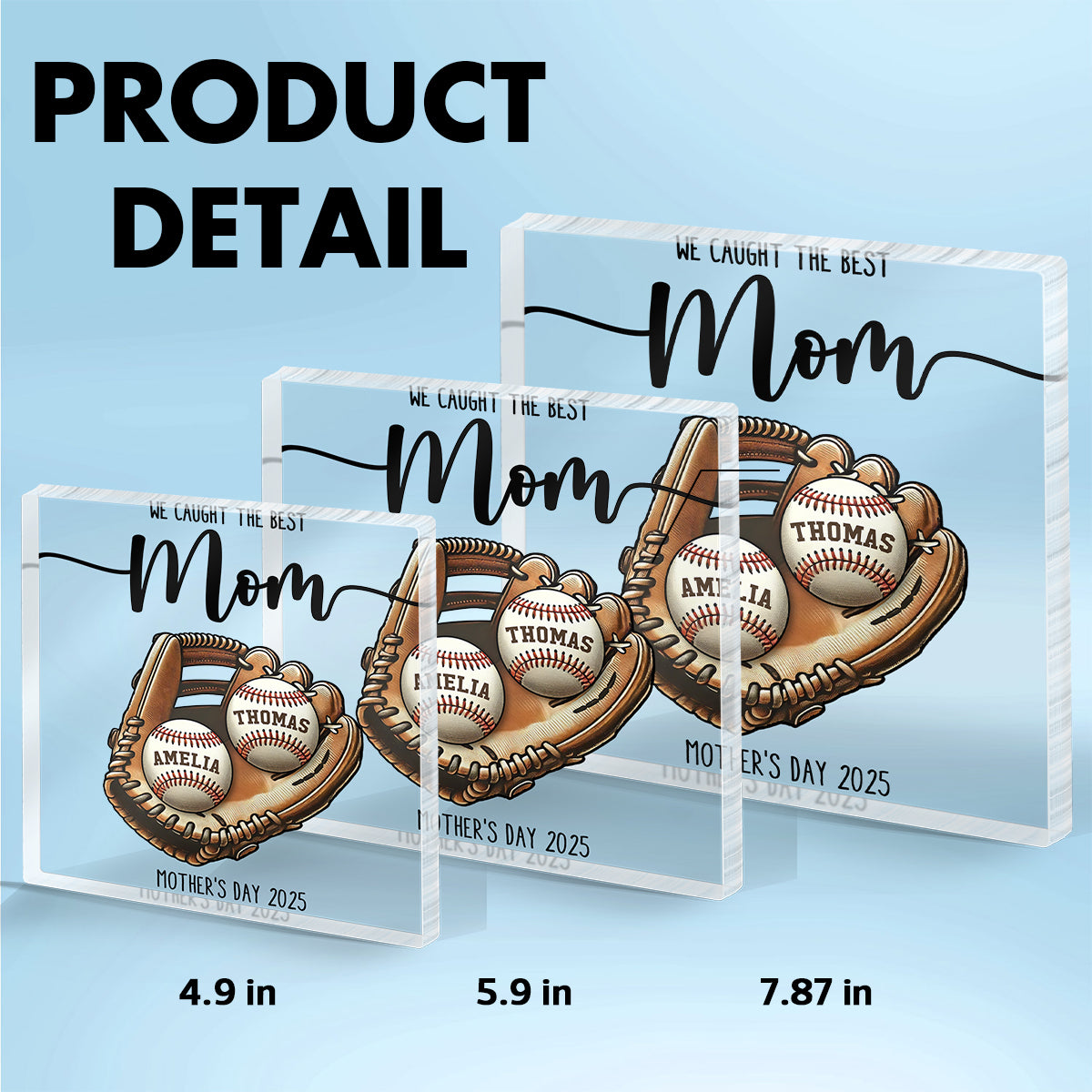 We Caught The Best Mom Baseball, Softball Personalized Acrylic Block Plaque, Custom Kid's Name, Mother's Day, Gift For Wife, Gift For Mom