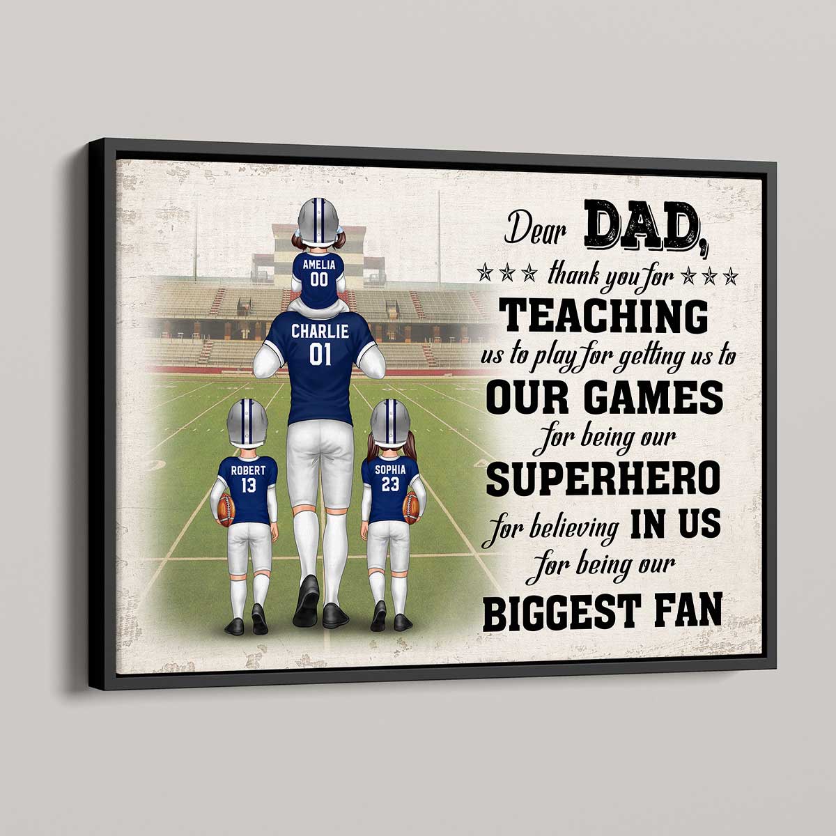 Dear DAD Thank You For Teaching Me To Play American Football Personalized Poster, Gift For Dad, For Grandpa