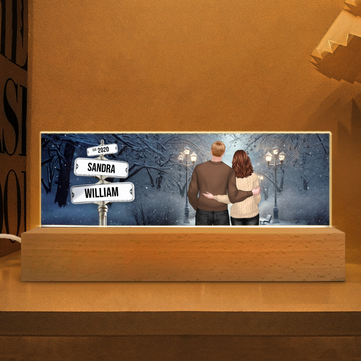 Winter Days Crossroads Street Sign Couple AcrylicLED Night Light For Couples, Best Personalized Gift For Couples, Cozy House Bedroom Decor For Couples, Best Valentines Day Gift for Girlfriend, For Boyfriend
