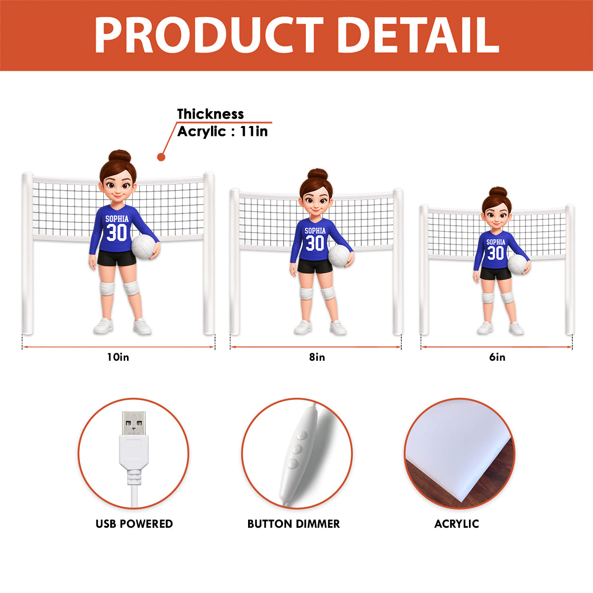 Volleyball Girl 3D Effect - Personalized Light Box - Christmas Gift For Teen Girls