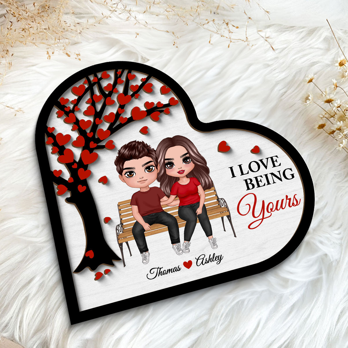 Couple Sitting On Bench Under Tree Valentine‘s Day Gift For Her Gift For Him Personalized 2-Layer Wooden Plaque