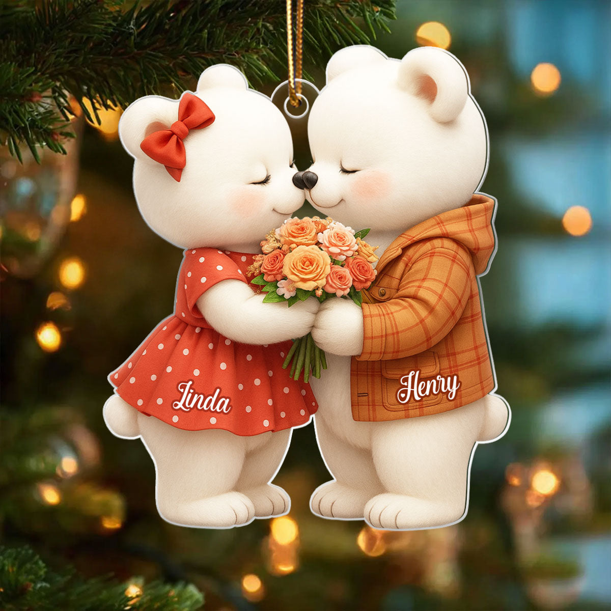 Loving Kissing Bear Couple - Personalized Acrylic Car Hanger - Sentimental Gift for him, for her