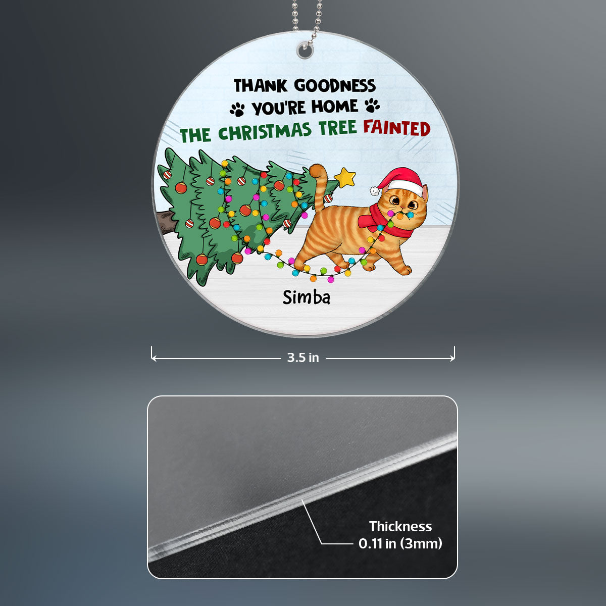 Walking Christmas Cat Christmas Tree Personalized Acrylic Ornament