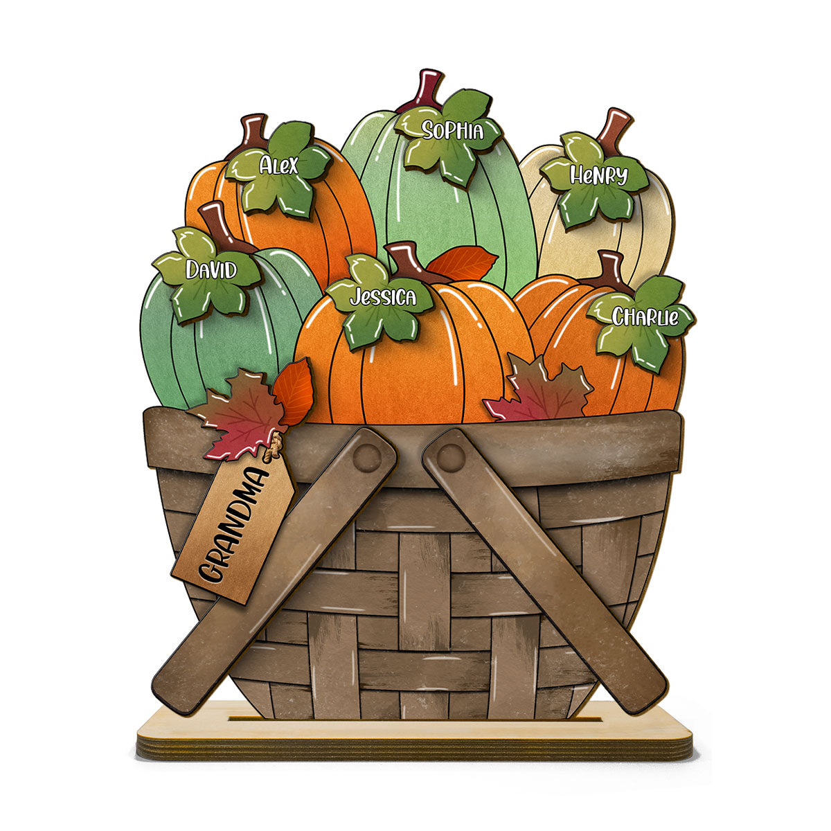 Pumpkin Fall Season For The Flower Basket Family Grandma Personalized 2-Layer Standing Wooden Plaque
