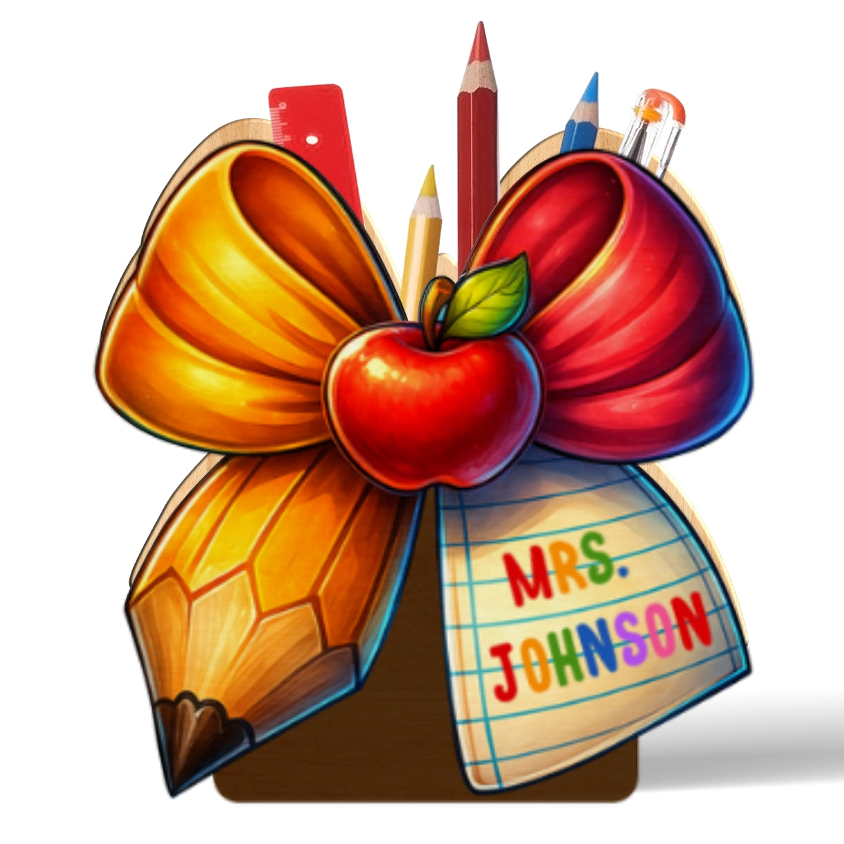 Teacher Pencil Paper Bow Personalized Pen & Pencil Holder, Gift for Teachers