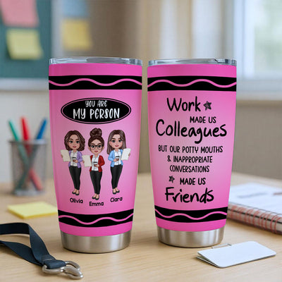 Teacher Besties Colleagues Crayon Personalized Tumbler, Back To School Gift For Besties Teacher