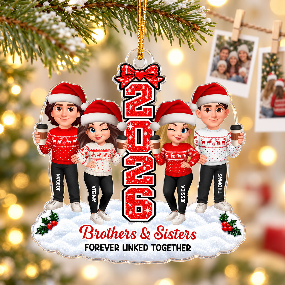 Brothers & Sisters Forever Linked Together - Personalized Acrylic Ornament - Christmas Gift For Family, Siblings