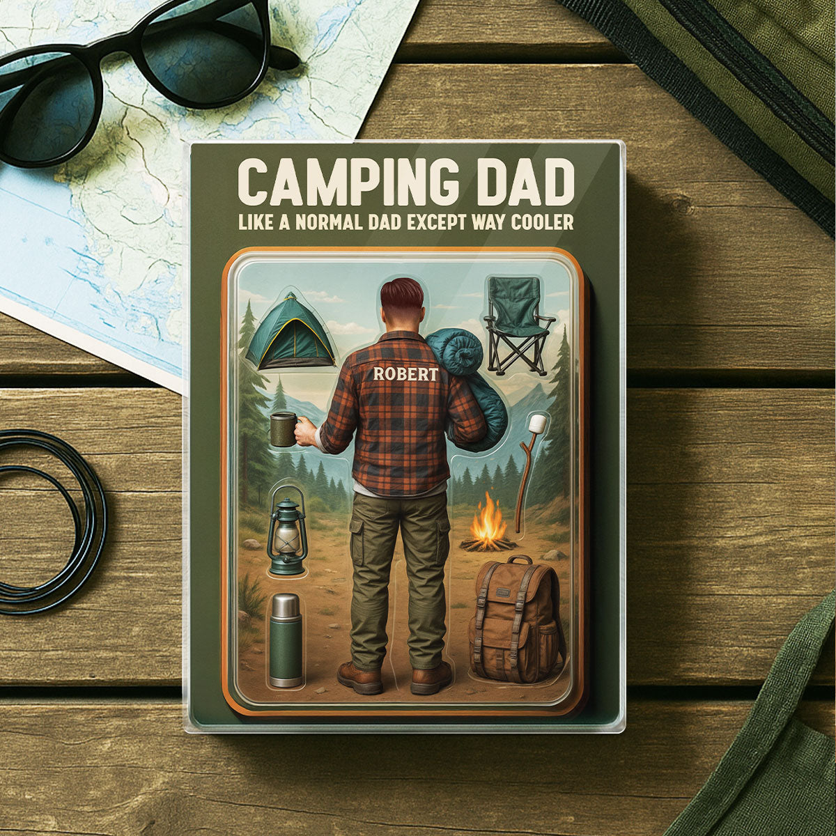 3D Effect Camping Dad Custom Figure Personalized Flat Rectangle Acrylic Block, Gift For Dad
