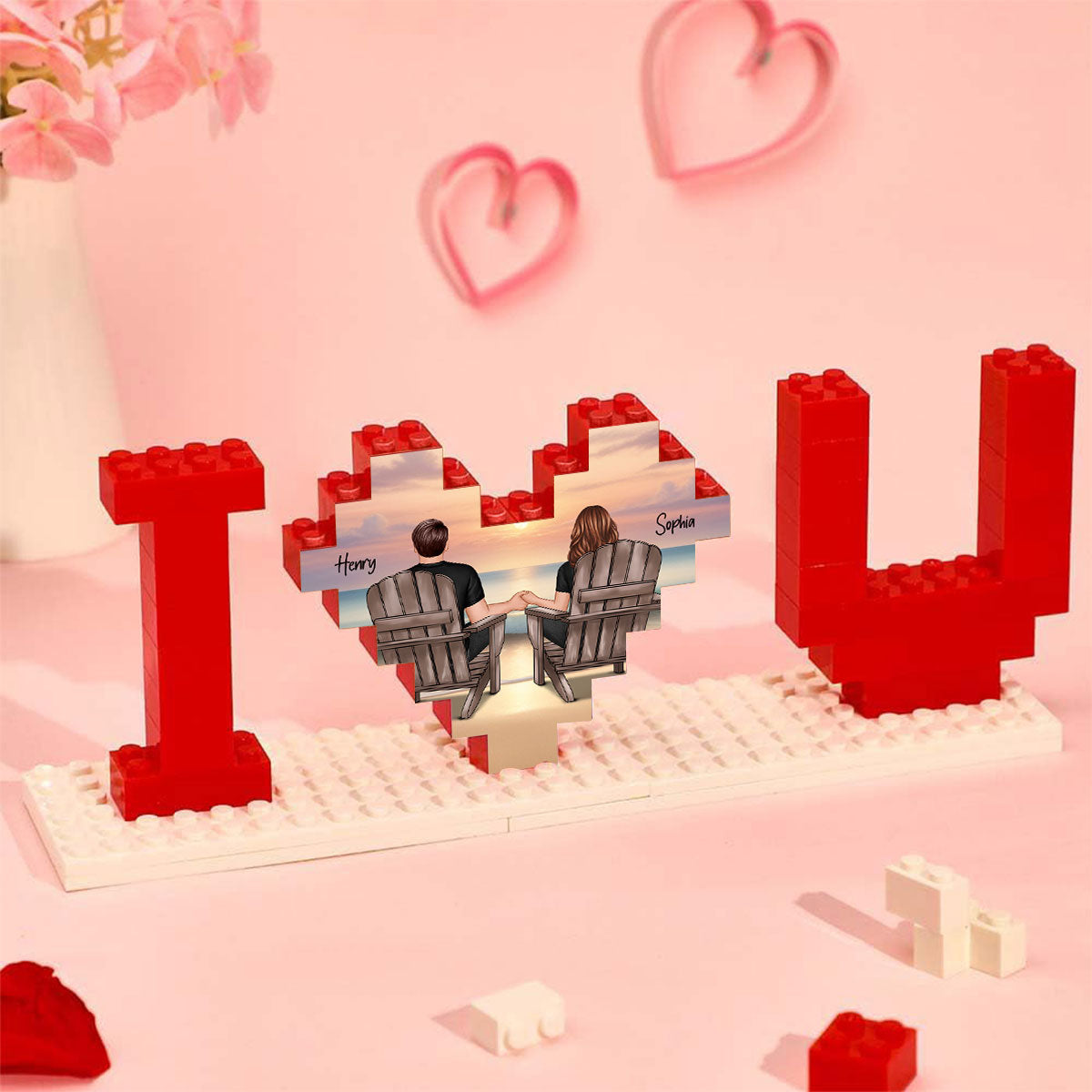 Personalized Building Blocks Puzzle, Couple Sitting At Beach, I Love You Block Puzzle, Birthday, Anniversary Gifts for Her & for Him