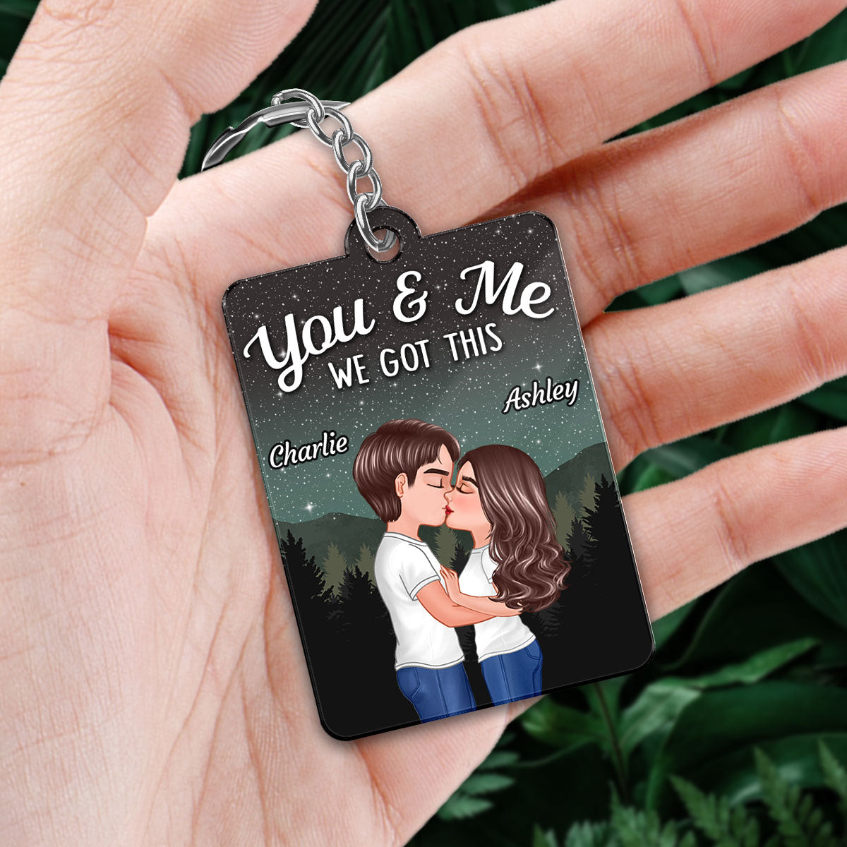 Couple Kissing Under Stars Sky Forest Favorite Song QR Code Personalized Acrylic Keychain