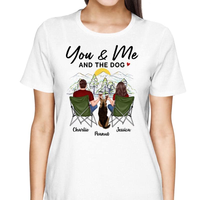 Mountain Sketch Couple Back View You Me The Dog Personalized Shirt