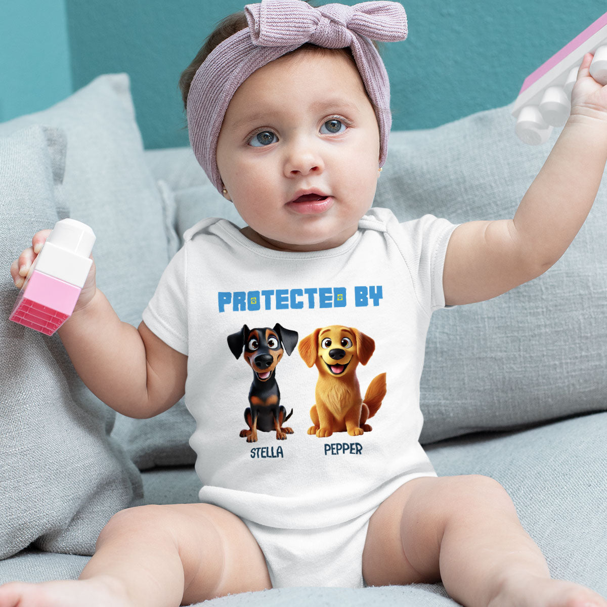 Protected By Dogs Personalized Baby Onesie Baby Shirt