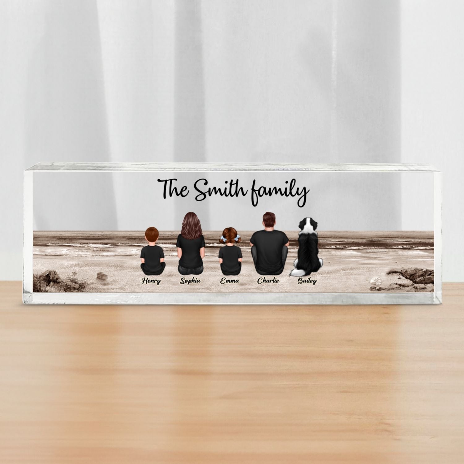 Family Sitting Back View Retro Vintage Beach Personalized Acrylic Desk Name Plate
