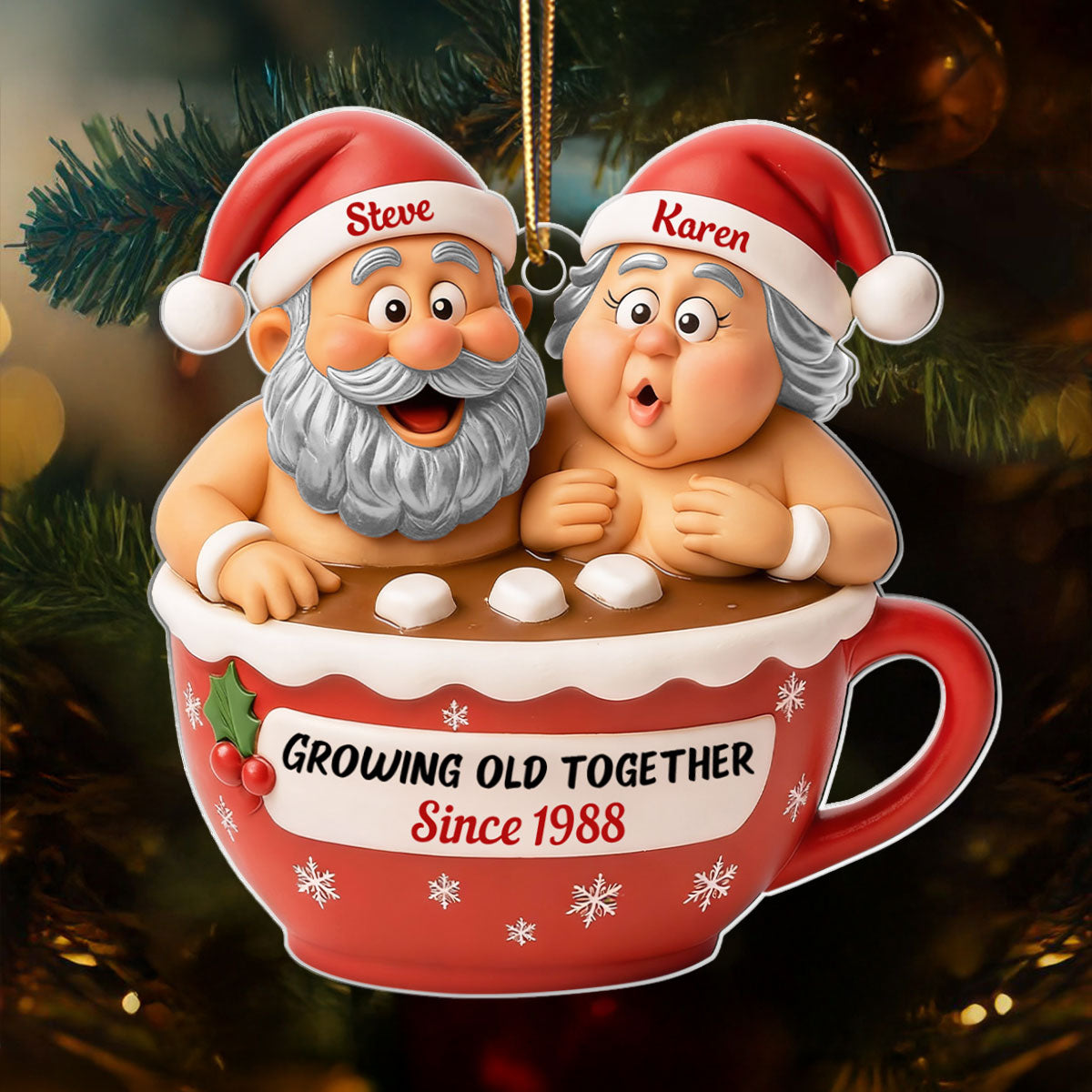 Custom Funny Couple Growing Old Together - Personalized Acrylic Ornament - Christmas Gift for him, for her