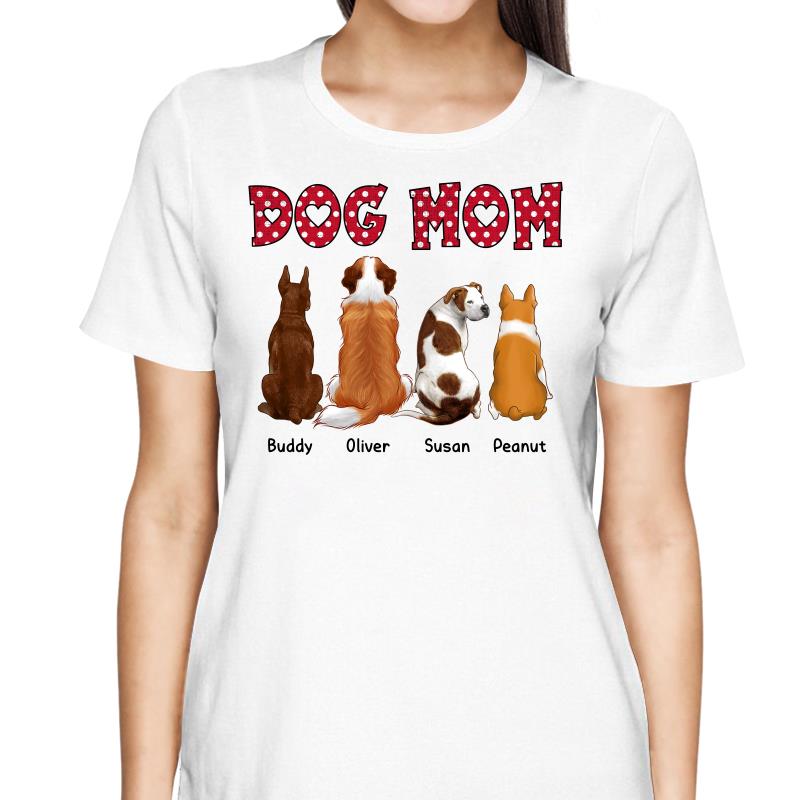 Dog Mom Polka Dot Sitting Dog Back View Personalized Shirt
