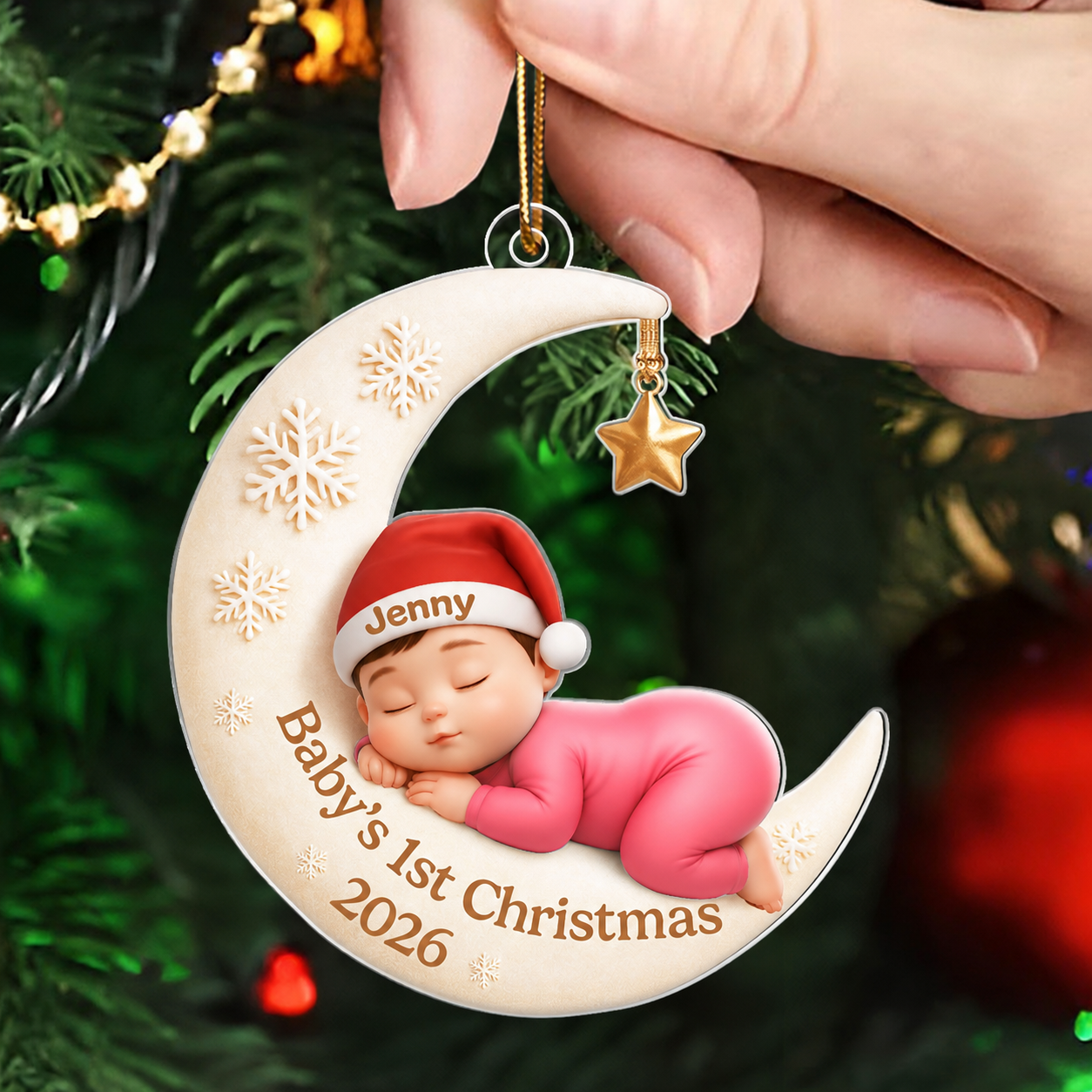 Baby Sleeping on Moon - Personalized Acrylic Ornament - Baby's First Christmas Keepsake, Gift for Grandkids, Baby, Newborn