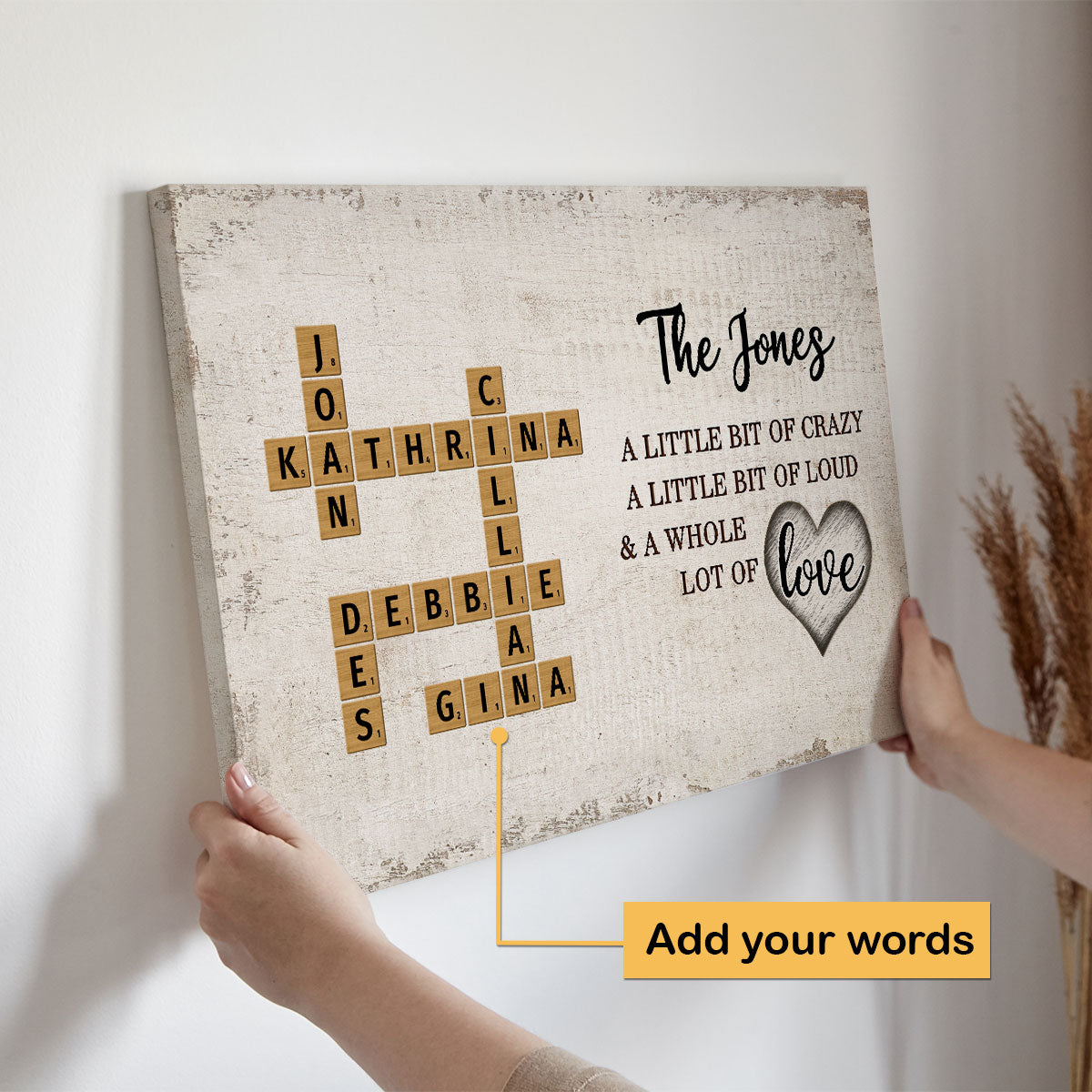 Family Whole Lot Of Love Crossword Puzzle Art - Captured In A Moment, Cherished For A Lifetime Personalized Canvas