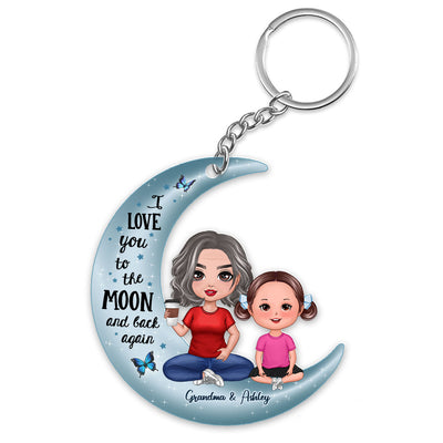 Doll Grandma & Grandkid On Moon Personalized Acrylic Keychain